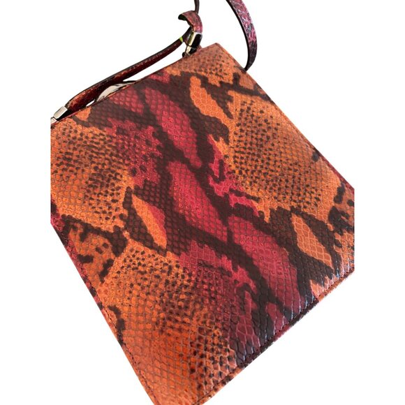 Vintage Lamarthe Italy Snake Print Leather Shoulder Bag Wine Metal Clasp Closure - Picture 12 of 13